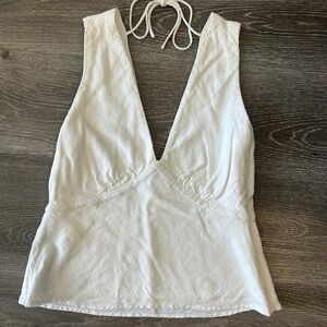 Abercrombie Linen White V-Neck Halter Tank Top